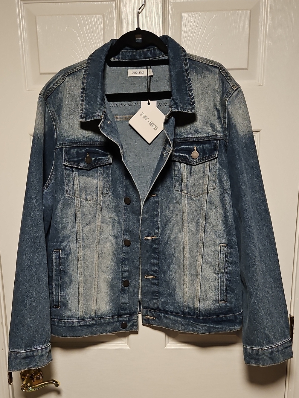 Spring + Mercer Denim Jacket with Sparkly Rhineston Tiger And Chain On Back - Picture 4 of 8